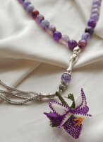 سبحة 33 عقيق برازيلي موف مزينة بوردة أويا كروشيه