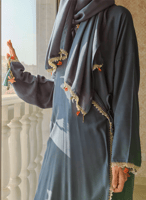 شرشف صلاة لف زيتي على رمادي بالكروشيه و الورد طوبي