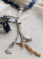 سبحة 33 عقيق برازيلي أزرق مزينة بوردة أويا كروشيه