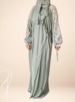 شرشف صلاة أخضر لف رسم باتيك ورد أخضر باستيل