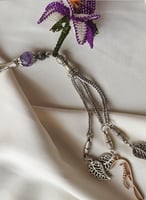 سبحة 33 عقيق برازيلي موف مزينة بوردة أويا كروشيه