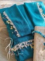 شرشف صلاة لف ازرق من لاجور بالكروشيه و الورد الاوي...