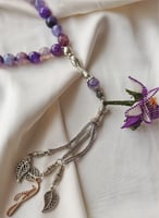 سبحة 33 عقيق برازيلي موف مزينة بوردة أويا كروشيه