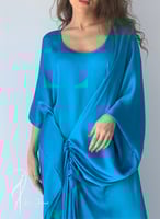 فستان حرير فيروزي درابيه فري سايز يلبس بعدة طرق