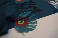 طرحة بكروشيه طاوس اويا تركي ازرق بترولي