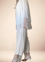 بيجامة قطن ابيض دانتيل 3 قطع