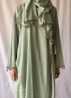 شرشف صلاة لف اخضر رمادي بالكروشبه و الاويا الفاخرة