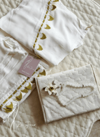 شرشف صلاة لف ابيض ستان اويا ذهبي اليدوي