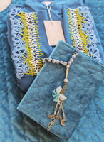 شرشف صلاة لف أزرق فيروزي مزين بأويا اليدوي فوشي