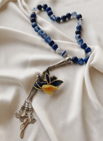 سبحة 33 عقيق برازيلي أزرق مزينة بوردة أويا كروشيه