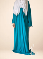 شرشف صلاة لف تركواز مزين بالكروشيه و الورد الاويا