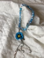 سبحة 33 عقيق برازيلي أزرق مزينة بوردة أويا كروشيه