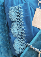 شرشف صلاة لف أزرق فيروزي مزين بأويا اليدوي فوشي