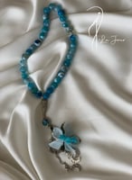 سبحة 33 عقيق برازيلي فيروزي مزينة بوردة أويا كروشي...