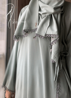 شرشف صلاة لف اخضر رمادي بالكروشبه و الاويا الفاخرة