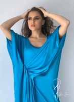 فستان حرير فيروزي درابيه فري سايز يلبس بعدة طرق