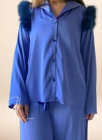 بيجامة بترولي حرير مع ريش