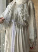 شرشف صلاة سستة ابيض ستان دانتيل رمادي