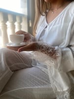 بيجامة قطن ابيض دانتيل 3 قطع