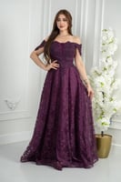 فستان سهرة برقندي دانتيل بلمعة رقيقة يقدّم مزيجًا...