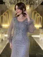 فستان سهرة 7166 فضي لامع بأكمام شفافة خيار مثالي ل...