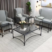 طقم طاولة تقديم مع 4 خدمة - تصميم زجاجي بإطار أسود...