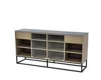 دولاب بوفية خشب لون بيج بسطح زجاج