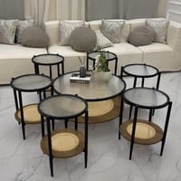 طقم طاولات ضيافة دورين خشبي سطح زجاج شفاف مع 6 طاو...