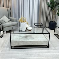 طقم طاولة تقديم بديل الرخام مع سطح زجاج شفاف و 4 ط...