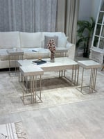 طقم طاولة ضيافة بديل رخام مع 4 طاولات خدمة – تصميم...