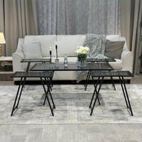 طقم طاولات أسود أنيق بسطح زجاجي أسود شفاف ولمسات م...