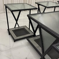 طقم طاولات ضيافة دورين خشب رمادي سطح زجاج شفاف مع...