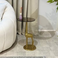 طاولة هندي ذهبي شكل زرافة بسطح زجاج بني