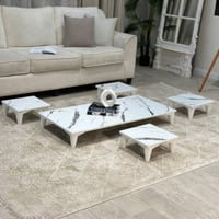 طقم طاولات ارضي خشبي بشكل مستطيل – لون أبيض رخامي...