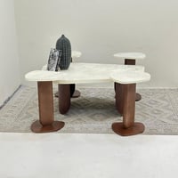 طقم طاولات 5قطع سطح بديل حجر ملمس خشن قاعدة الطاول...