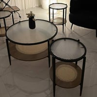 طقم طاولات ضيافة دورين خشبي سطح زجاج شفاف مع 4 طاو...