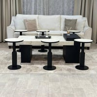 طقم طاولة ضيافة قاعدة خشب أسود سطح بديل الرخام مع...