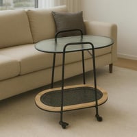 عربية تقديم دورين خشب بيج سطح زجاج شفاف - بتصميم ف...