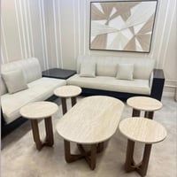 طقم طاولة ضيافة بيضاوية مع 4 طاولات خدمة – تصميم ه...