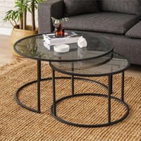 طقم طاولتين متداخلة حديد أسود زجاج اسود