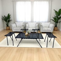 طقم طاولات ضيافة حديد أسود سطح زجاج شفاف مع 4 خدمة...