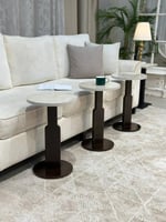 طقم طاولات ضيافة بديل الرخام مع قواعد خشب بني غامق...