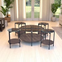 طقم طاولات ضيافة دورين خشب بني سطح زجاج شفاف مع 4...