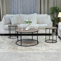 طقم طاولات ضيافة خشب رمادي فاتح مع 6 خدمة