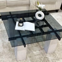 طقم طاولة ضيافة دورين سطح زجاج أسود مع بديل الرخام...