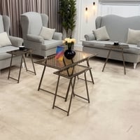 طقم طاولة تقديم حديد بني مع 4 خدمة -بتصميم عصري وا...