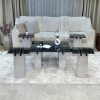 طقم طاولة ضيافة دورين سطح زجاج أسود مع بديل الرخام...