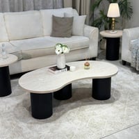 طقم طاولة سطح خشبي قاعدة سوداء مع 2 طاولات خدمة -...