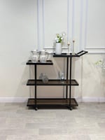 عربة تقديم 4 أدوار بسطح خشب بني رخامي أنيق – تصميم...