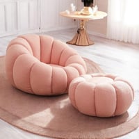 طقم 2 كراسي استرخاء قماش بوكلية لون وردي